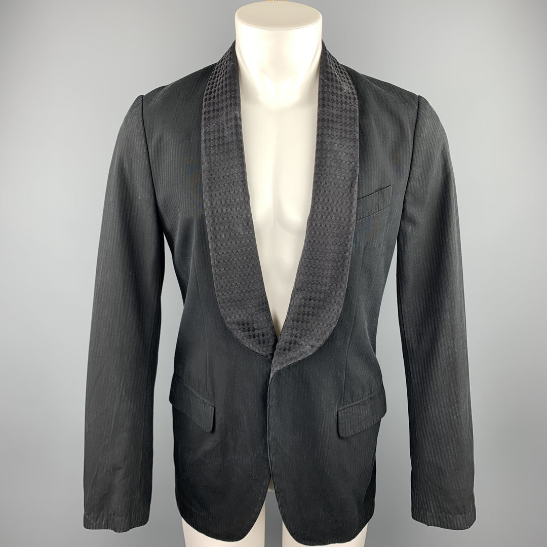 DRIES VAN NOTEN Size 36 Black on Black Stripe Cotton / Rayon Sport Coat