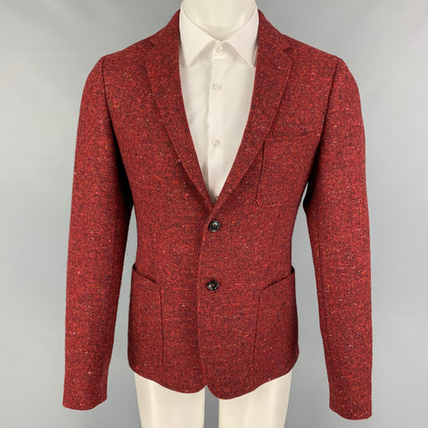 GUCCI Size 38 Red Multi-Color Tweed Wool Notch Lapel Sport Coat