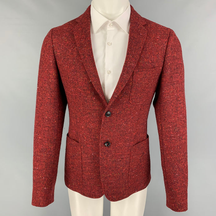 GUCCI Size 38 Red Multi-Color Tweed Wool Notch Lapel Sport Coat
