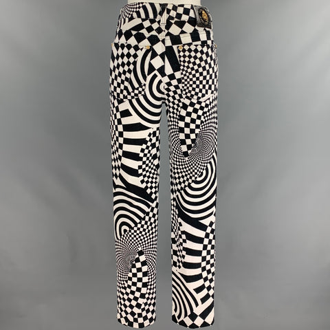 Vintage VERSACE JEANS COUTURE Size XS Black & White Cotton Print Jeans