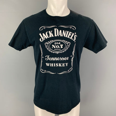 VINTAGE Size M Navy Graphic Cotton Crew-Neck T-shirt