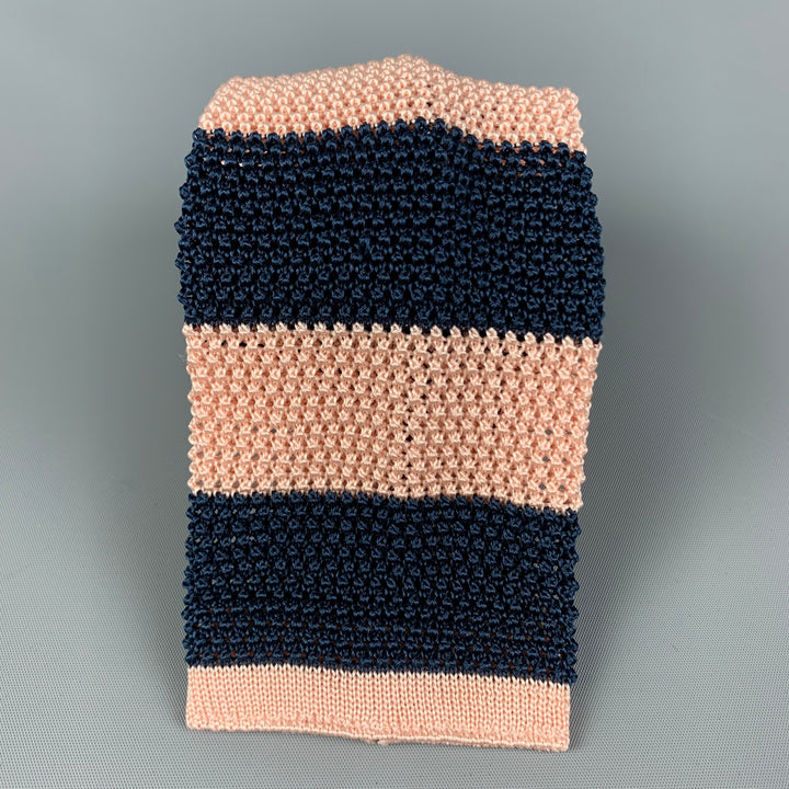 PAUL SMITH Navy Pink Knitted Silk Tie