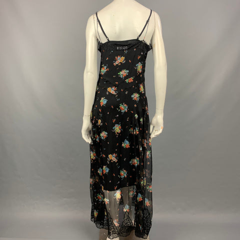 PACO RABANNE Size 4 Black Floral Lace Silk Maxi Dress