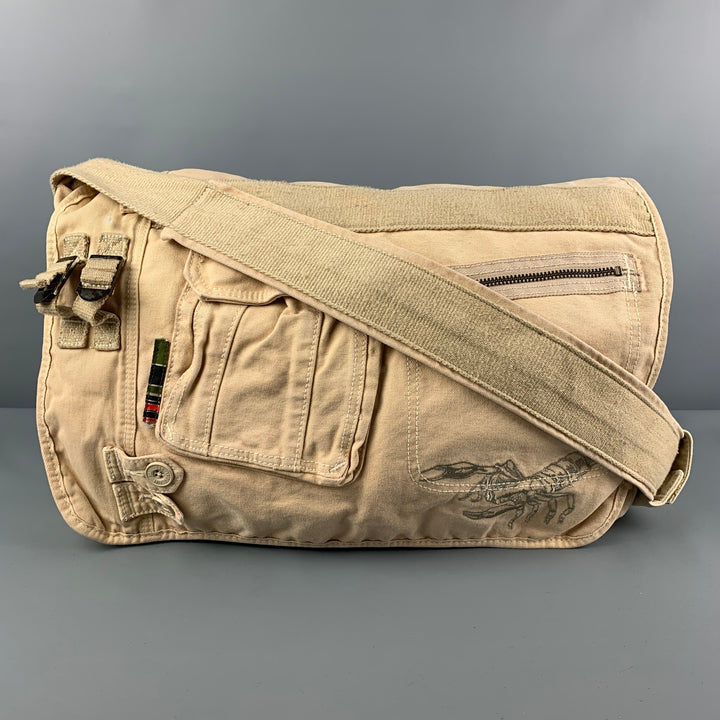 TRIPLE FIVE SOUL Beige Embroidered Canvas Cross Body Bag