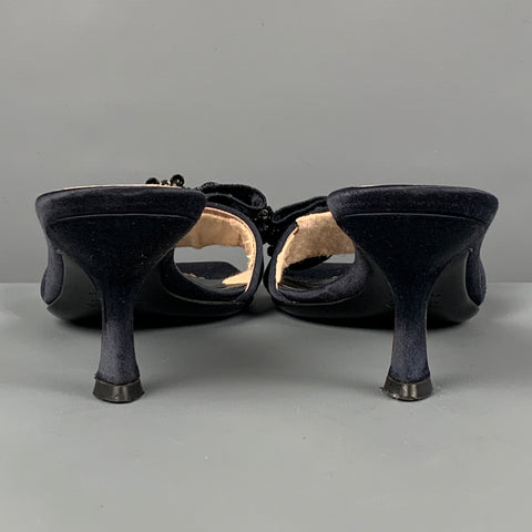 PRADA Size 6.5 Navy Silk Bow Mule Sandals