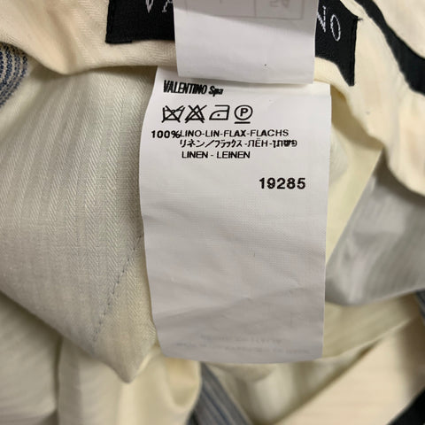 VALENTINO Talla 44 Traje de solapa de muesca de lino a rayas blancas y azules