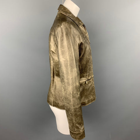 ALFANI Size M Taupe Distressed Leather Zipper Pockets Jacket