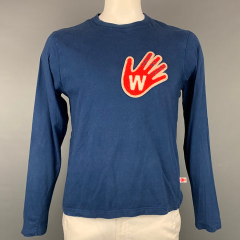 WALTER VAN BEIRENDONCK 2011 Hand On Heart Size XL Blue & Red Applique Cotton Long Sleeve Pullover