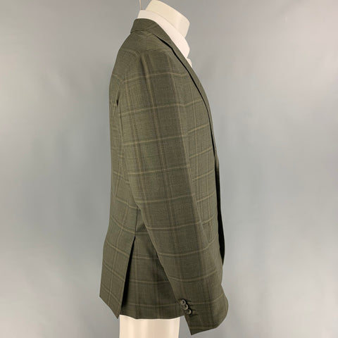 ISAIA Size 40 Green Yellow Plaid Wool Single Breasted Sport Coat