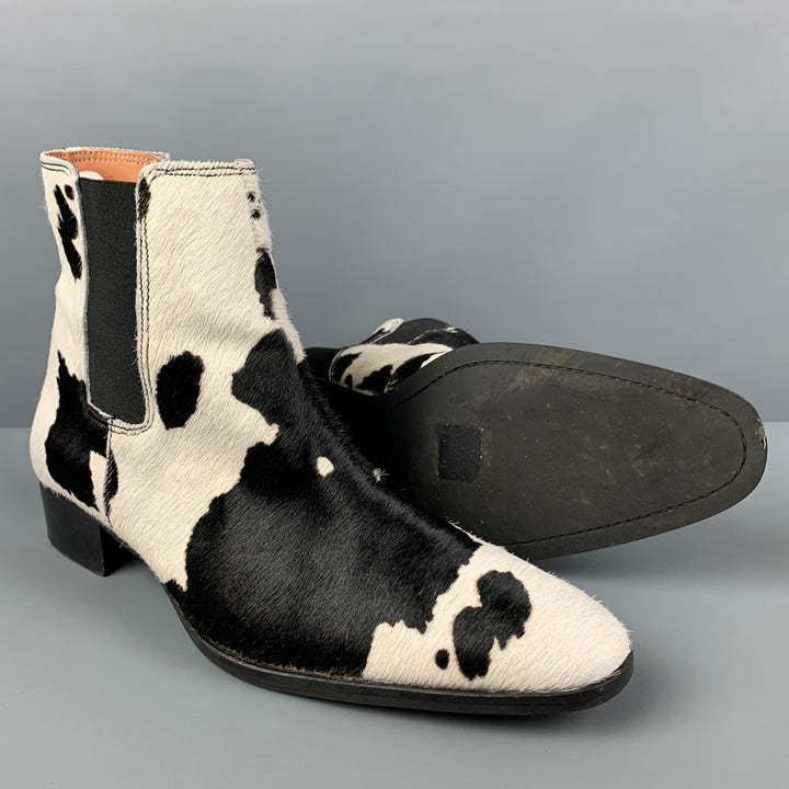 STEVE MADDEN Size 13 Black White Animal Print Ankle Boots