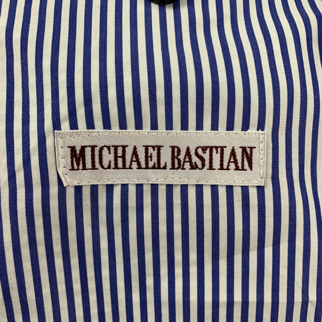 MICHAEL BASTIAN Size 40 Navy & Red Plaid Cotton Peak Lapel Suit