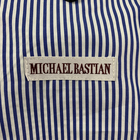 MICHAEL BASTIAN Size 40 Navy & Red Plaid Cotton Peak Lapel Suit