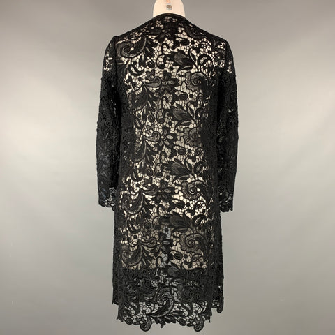 RALPH LAUREN Black Label Size 2 Black Lace Textured Cotton Leather Trim Cardigan