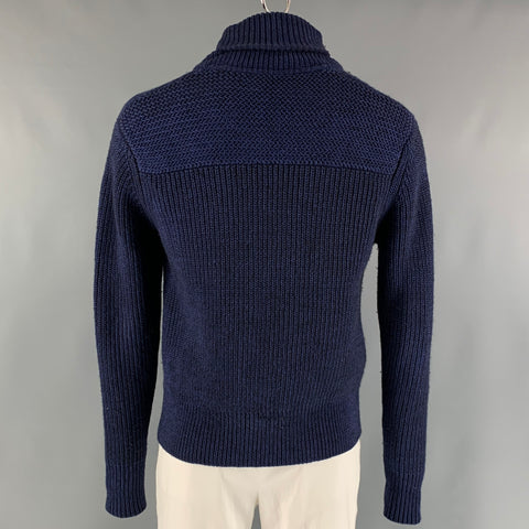 BURBERRY BRIT Size XL Blue Knitted Linen Blend Shawl Collar Cardigan