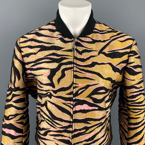 KENZO Size L Gold & Black Jacquard Polyester Blend Bomber Jacket