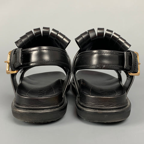 MARNI Fussbett Size 8 Black Leather Fringed Sandals