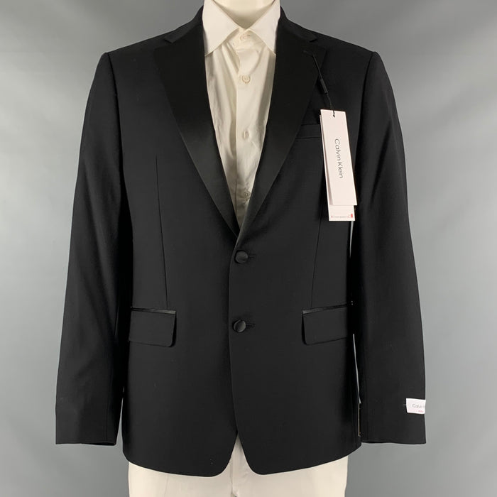 CALVIN KLEIN Size 42  Black Solid Wool Tuxedo Sport Coat