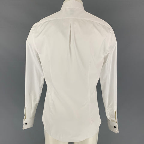 BRUNELLO CUCINELLI Size M White Pleated Cotton Tuxedo Slim Fit Long Sleeve Shirt