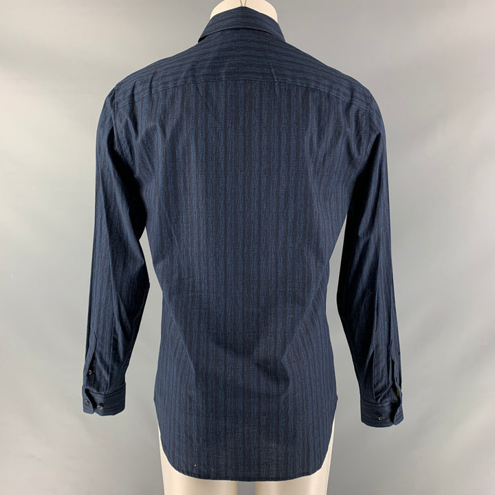ELIE TAHARI Size M Navy Print Cotton &  Elastane Button Up Long Sleeve Shirt