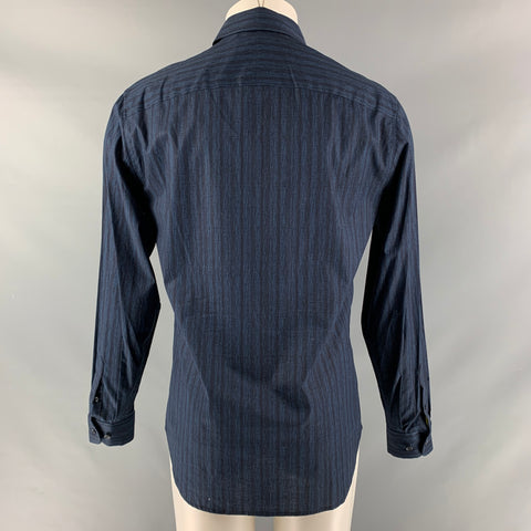 ELIE TAHARI Size M Navy Print Cotton &  Elastane Button Up Long Sleeve Shirt