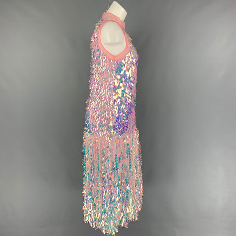 NEUBYRNE Vestido Selena de corte A con lentejuelas de seda rosa talla S