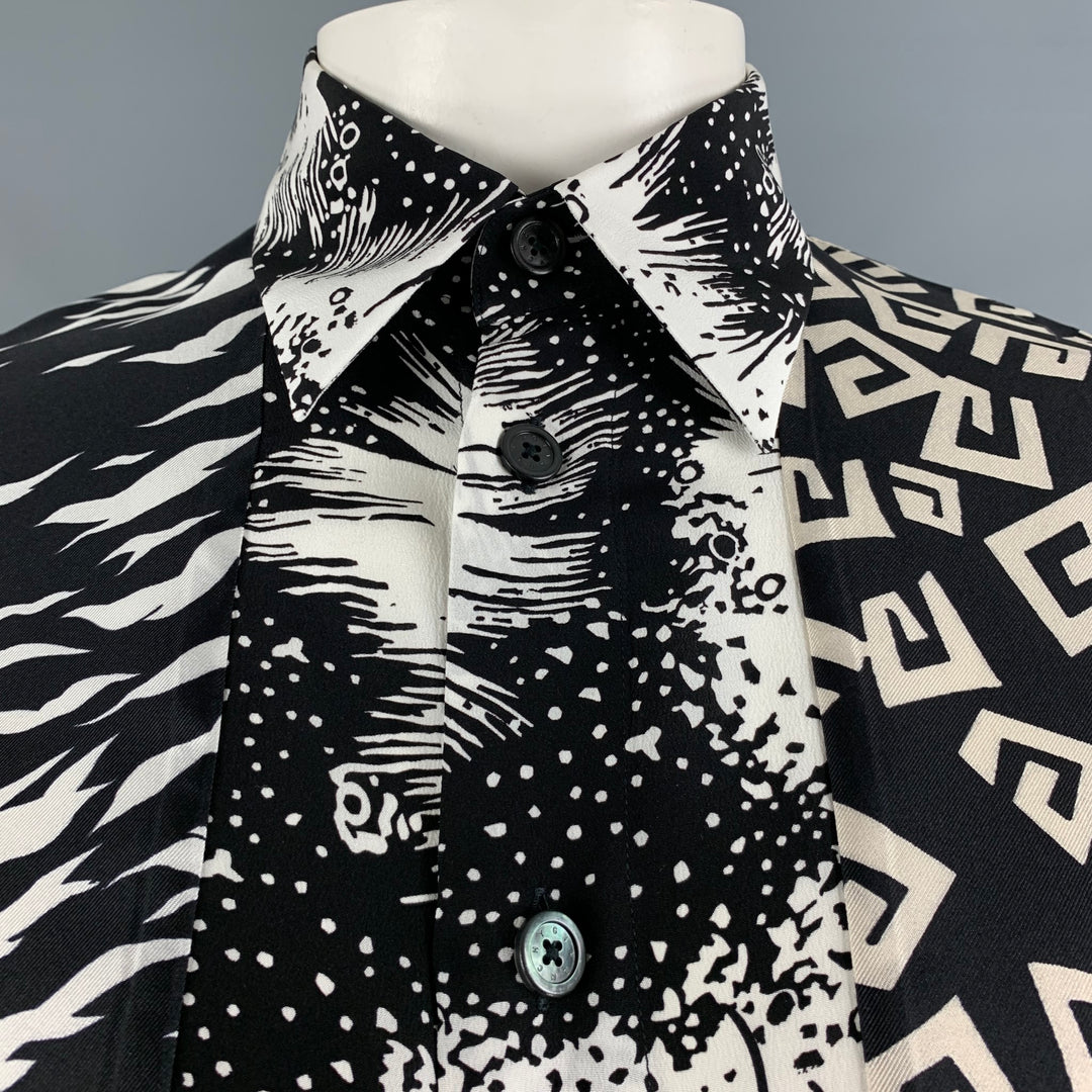 GIVENCHY Talla S Camisa de manga larga con botones de seda de tejidos mixtos blancos y negros