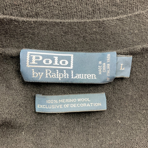 RALPH LAUREN Size L Black Merino Wool Buttoned Cardigan