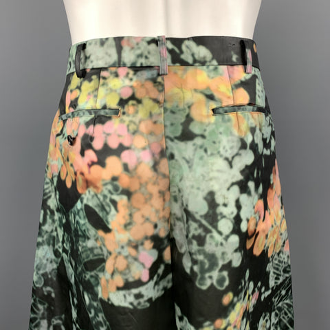 COMME des GARCONS HOMME PLUS Size S Black & Green Marbled Floral PVC Shorts