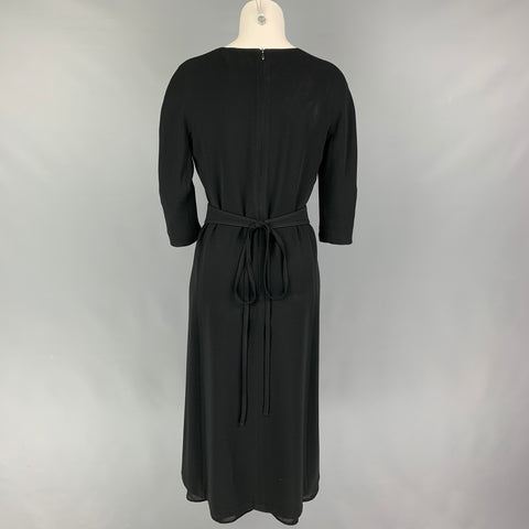 MAX MARA Size 8 Black Jersey Belted V-Neck Dress