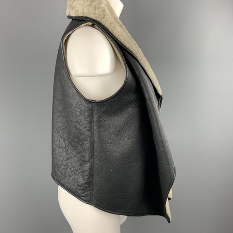 NELLIE PARTOW Size XS Black & Beige Shearling Draped Lapel Vest