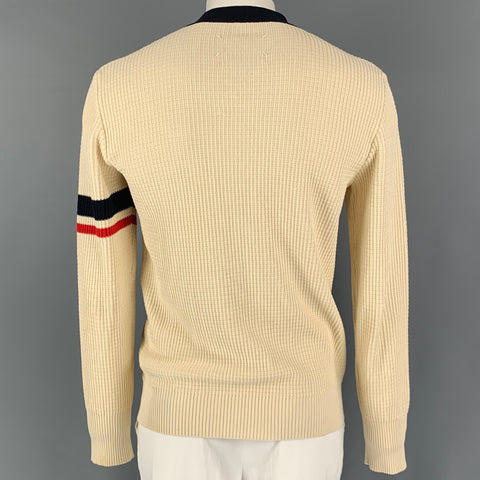 MARTIN MARGIELA Size L Beige Navy & Red Waffle Knit Wool Buttoned Cardigan