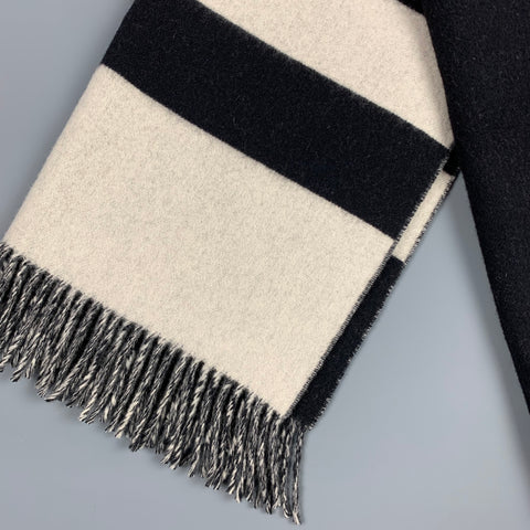 RALPH LAUREN Collection Black & White Color Block Lamb Wool Scarf