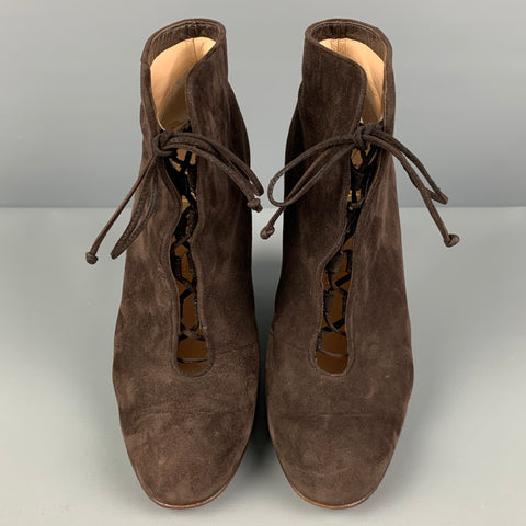 CHRISTIAN LOUBOUTIN Talla 10 Botas de cuña de ante marrón