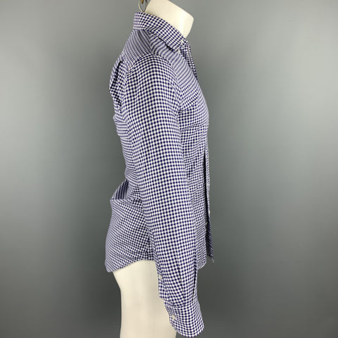 THOM BROWNE Size S / 1 White & Blue Gingham Cotton Long Sleeve Shirt