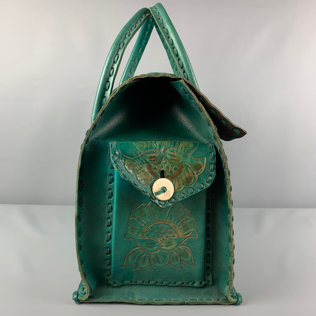 VINTAGE Cobalt Floral Antique Leather Carry-On Bag