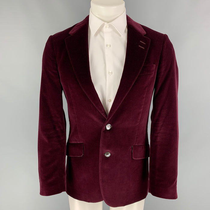 PAUL SMITH The Westbourne Talla 36 Abrigo deportivo con solapa de muesca modal de algodón y terciopelo burdeos