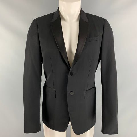 BURBERRY PRORSUM Chest Size 38 Black Virgin Wool Tuxedo Sport Coat