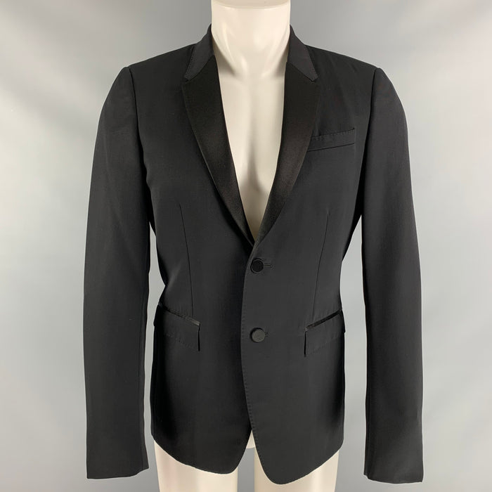 BURBERRY PRORSUM Chest Size 38 Black Virgin Wool Tuxedo Sport Coat