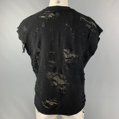 IRO Darrell Size XS Black Distressed Cotton Blend Sleeveless Pullover