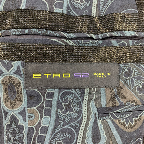 ETRO Size 42 Black Grey Abstract Wool Blend Sport Coat