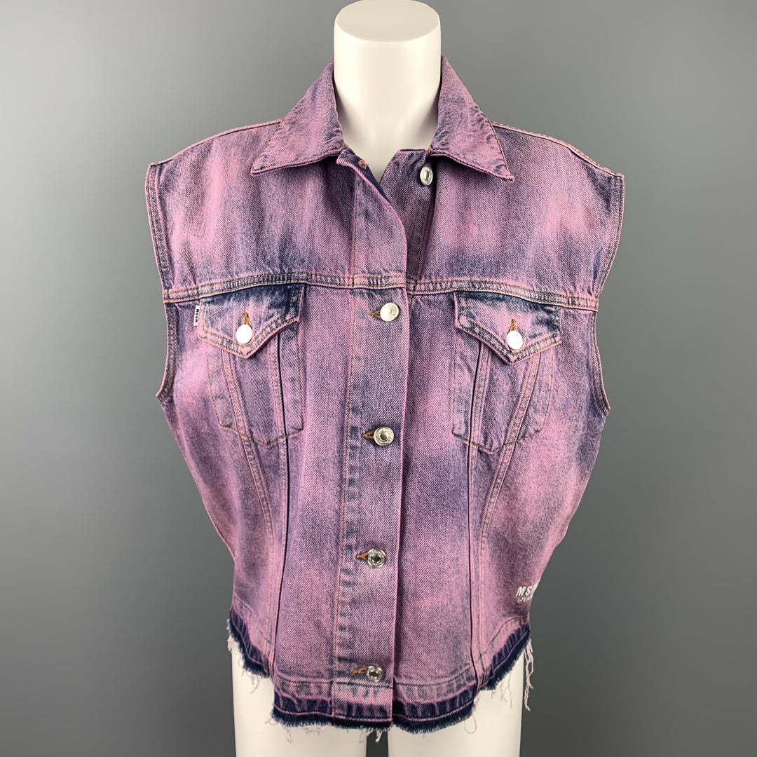 MSGM Size 4 Pink & Indigo Dyed Denim Oversized Vest