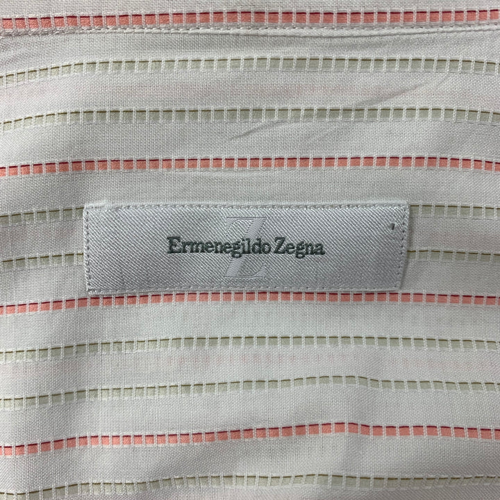 ERMENEGILDO ZEGNA Talla L Camisa Manga Larga Algodón Rayas Blancas Naranjas