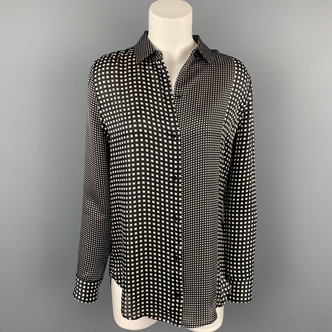 EQUIPMENT Size S Black & White Checkered Polyester Blouse