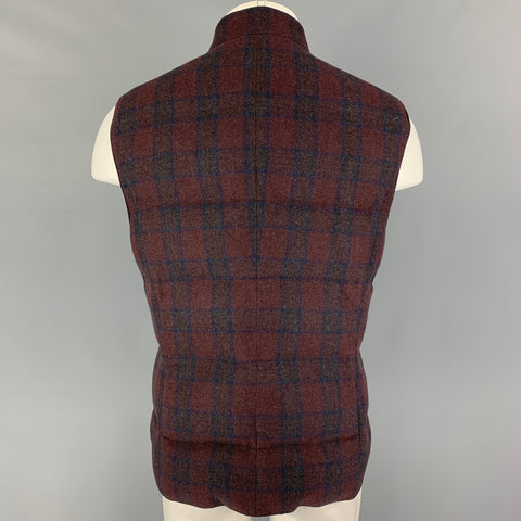 BRUNELLO CUCINELLI Size M Size Brown Burgundy Plaid Wool Blend Vest