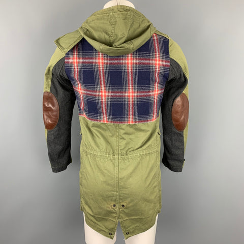 JUNYA WATANABE Chaqueta Parka con ribete de cuero y algodón verde oliva talla M