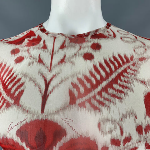 GUCCI by TOM FORD 2000 Size L Red Beige Floral Mesh Round Neck T-shirt