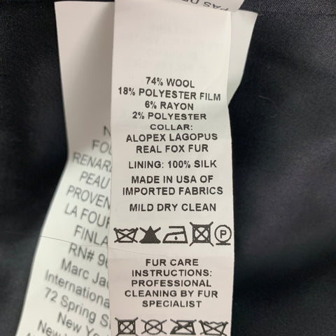 MARC JACOBS Talla 6 Chaqueta corta con cuello de piel de zorro en mezcla de lana plateada y negra