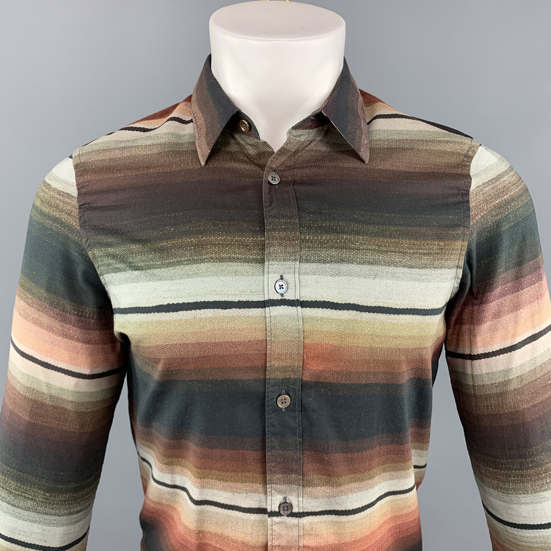 PAUL SMITH Camisa de manga larga con botones de algodón multicolor a rayas talla S