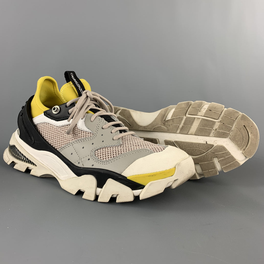 CALVIN KLEIN 205W39NYC Size 9.5 Grey & Yellow Mixed Materials Carlos 10 Sneakers