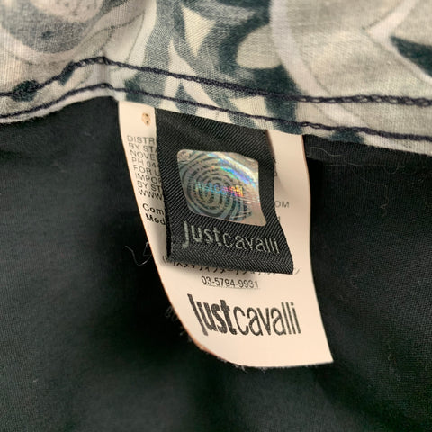 JUST CAVALLI Size L Black Grey Print Cotton Long Sleeve Shirt